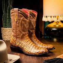 Marco Di Milano Genuine Caiman Belly Skin Cowboy Boot phoenix Mustard Brown image 2