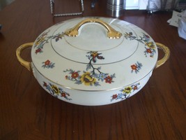 Antique Phoenix China Czechoslovakia Floral Serving Bowl With Lid Gold Trim - $47.19