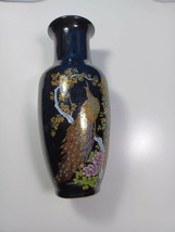  Japanese Vase with birds and flowers 8 1/2 inches black - £19.46 GBP