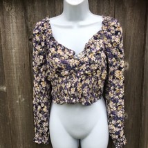 NWT Elodie Womens Croppes Shirt Long-sleeve Purple Floral Pattern Size M - £8.23 GBP