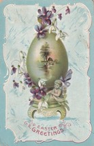  Easter Greetings Ornate Egg Violets Postcard 1910 Mulvane KS Greenfield MO D02 - £2.32 GBP