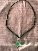 Green Fluorite Natural Crystal Hexagonal Chakra Black Beaded Adjustable Cord - $10.99