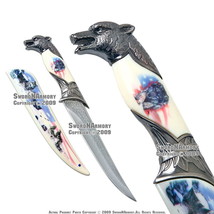 American Flag Wolf Fantasy Dagger Bowie Knife w/ Sheath - $11.86