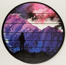 Silhouette of Person Standing Looking at Beautiful Mountains Round Sticker Decal - £1.81 GBP