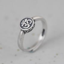 Real 925 Sterling Silver Mantra OM Ring for Men and Women Matte &amp; Polished Openi - £21.20 GBP