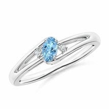 ANGARA 5x3mm Natural Aquamarine and Diamond Split Shank Ring in Sterling Silver - £181.50 GBP+