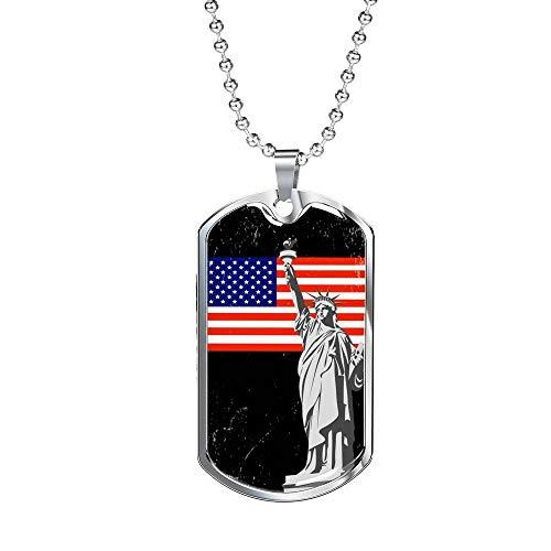 Express Your Love Gifts US Flag with Statue of Liberty Dog Tag Stainless Steel o