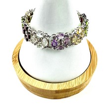 QVC ADI .925 Flower Bracelet w Diamond Topaz Garnet Ameythyst Citrine 7&quot; - £121.04 GBP