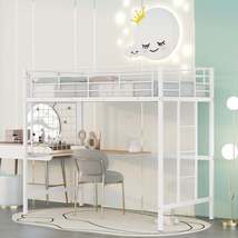 Twin Metal Loft Bed with Desk and Metal Grid,White - £239.33 GBP