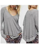 WE THE FREE Free People Sz M Gray Oversized Waffle Knit Laguna Thermal Top - €18,69 EUR
