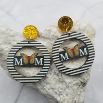 MOM Butterfly Glitter Stripe Dangle Circle Earrings - £11.68 GBP