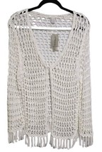 Chico&#39;s 3(16) XL Majesty Fringe Cardigan Sweater Optic White Open Knit Coverup  - £28.13 GBP