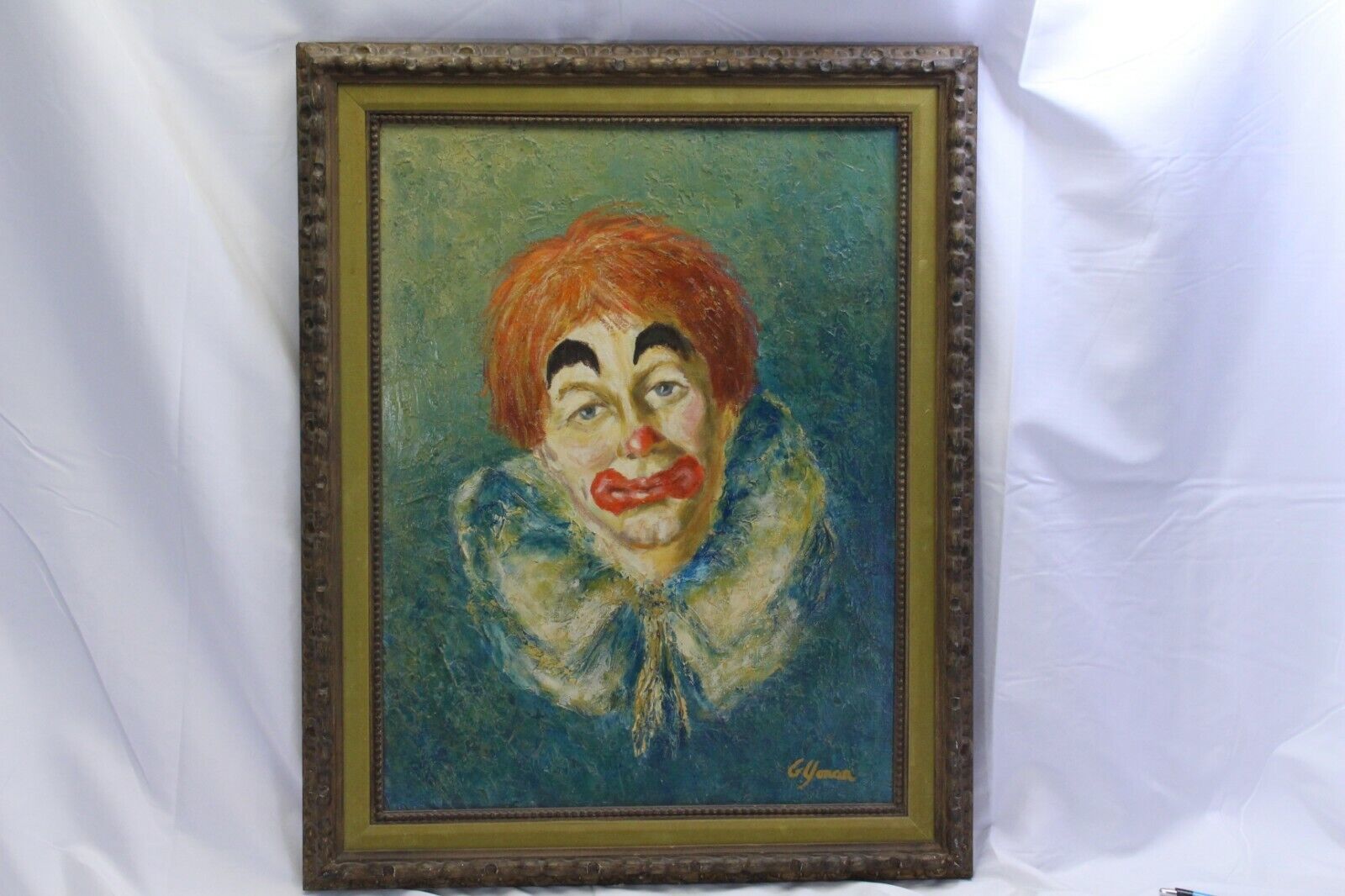 Clown Oil Painting Vintage Signed G Yonan 18&quot; x 24&quot;  Original Art - $146.99