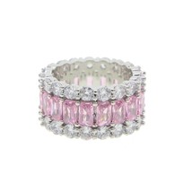 White pink cz eternity band ring for women triple row all around cubic zirconia  - £17.83 GBP