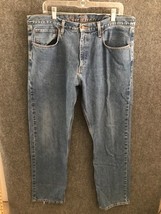 Eddie Bauer Jeans Men&#39;s Size 38x34 Blue Denim Zip Classic Fit Straight C... - $16.33