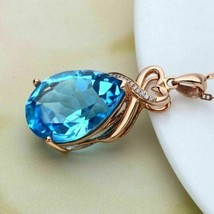 14K Rose Gold Plated 3Ct Pear Cut Simulated Blue Topaz Drop Shape Gift Pendant - £84.71 GBP