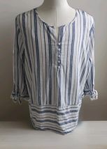 Liz Claiborne Blouse Top Stripped Boho 3/4 Sleeve Linen Blend Women's XXL - $14.84