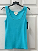 Christine Alexander shirt tank top FITTED Size Medium ribbed turquoise - $726.13 MXN