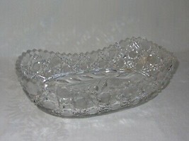 Vintage Oval Oblong Etched Crystal Bowl Centerpiece Daisies Flowers Sawtooth - £23.36 GBP