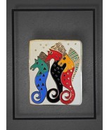 Laurel Burch Sea Stallion Pin Brooch Gold Tone Cloisonné Jewelry Vintage - $1,469.85 MXN