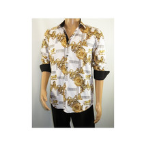 Men Sports Shirt by DE-NIKO Long Sleeves Fashion Print Soft Modal DSA125 White image 9