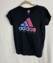 adidas Girls&#39; Short Sleeve Cotton Scoop Neck Tee T-Shirt, Black, L(14) - £11.98 GBP