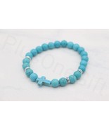 Cross Bracelets / Blue Marble Stretch Cross Bracelet - $6.99