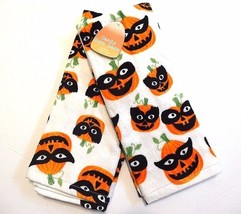 Candy Corn Lane Jack-O-Lantern Kitchen Towels 2pc Pumpkin Party Hallowee... - $12.95