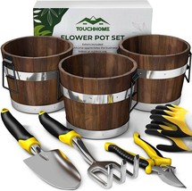 3 Planters with Gloves and Tools Flower Pot Set NEW - £41.73 GBP