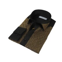 Men CEREMONIA Formal Cotton Shirt Rhinestone Slim Fit Turkey #Tokyo 015 Black image 3