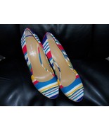 Nine West Wild Thingo Multi-Colored Striped Wedges Heels Shoes Size 8 1/... - $62.40 CAD