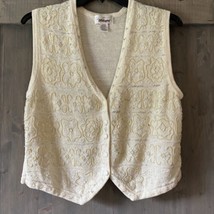 Vintage Worthington Beaded Sweater Vest Cream Floral Cottage Women&#39;s Size Large - $18.70