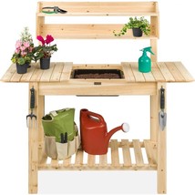 Outdoor Garden Wood Potting Bench Expandable Top with Food Grade Plastic Sink - £224.56 GBP