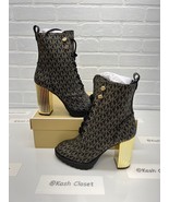 Michael Kors Porter Logo Lace up Designer Boots - Black Gold - £158.87 GBP
