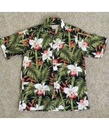 NWOT GO BAREFOOT Mens SMALL Black Green Red Floral Hawaiian Button Down ... - £24.20 GBP