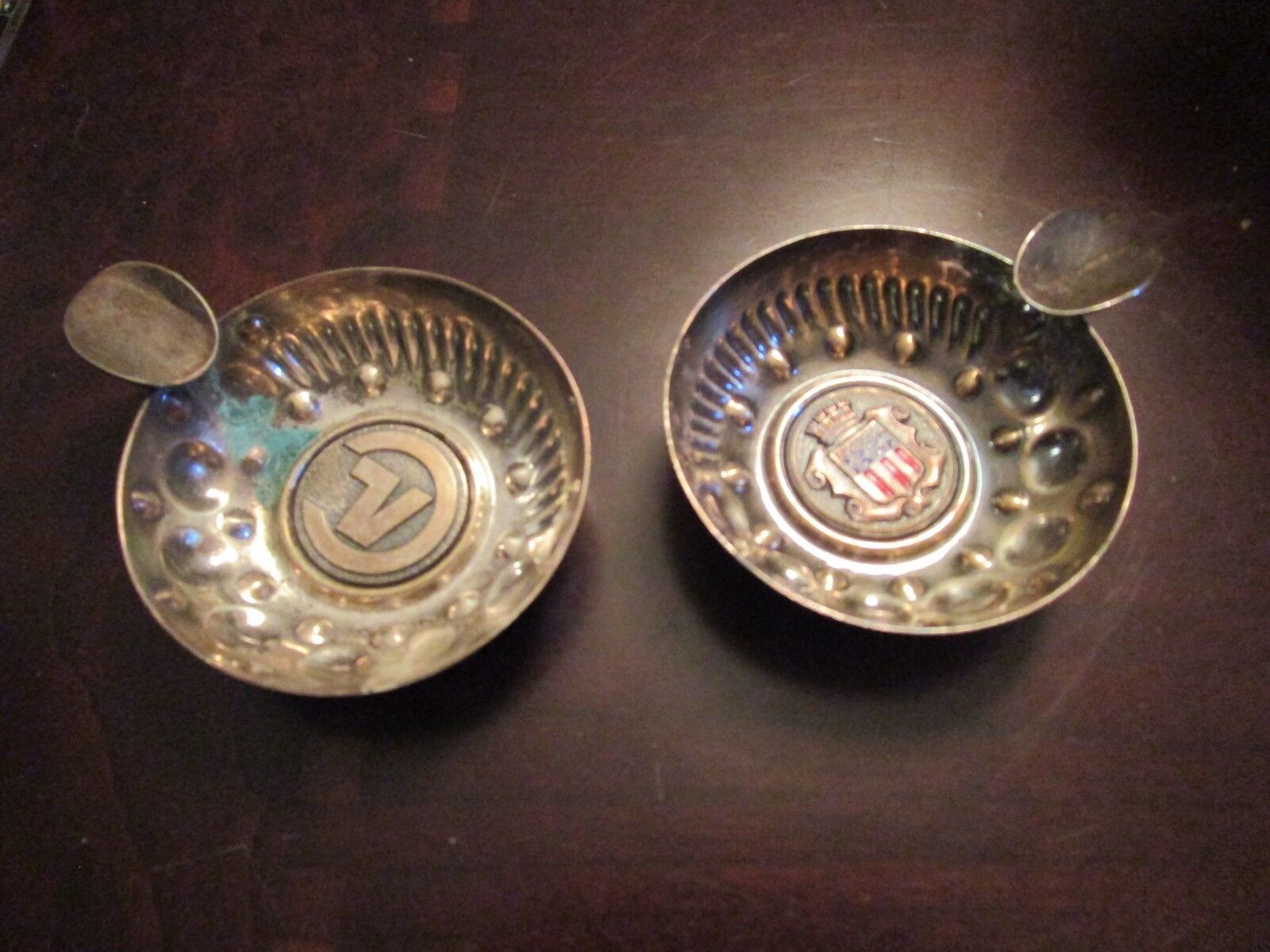 Primary image for SILVERPLATE PAIR OF PERSONAL VINTAGE ASHTRAYS 