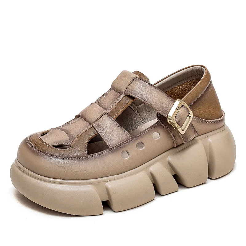Summer Platform Shoes Women Hollow Out Breathable Metal Buckle Mixed Colors Genu - £76.30 GBP