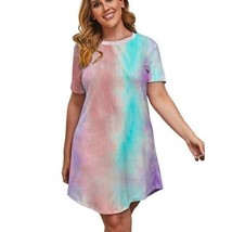 Multicolor Tie-dye Short Sleeve Plus Size Dress 5X (2001C) - £16.61 GBP