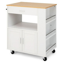 Rolling Kitchen Trolley with 3 Spice Racks Drawer and Open Shelf-White -... - $185.36