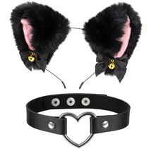 Cat Ear with Bells Black Headband Faux Fur for Women Girl Accessories Anime Cosp - £17.58 GBP