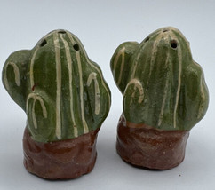 Salt and Pepper Shakers  Cacti Handmade Handcrafted in Mexico Green Brow... - $12.16
