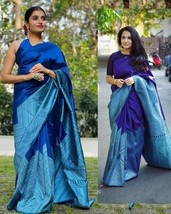 Rich Bright Blue South Silk Designer Soft Lich Silk Saree - £34.15 GBP