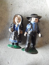 Lot of 2 Vintage Small Cast Iron Amish Boy and Girl Figurines 2 5/8&quot; Tall - £18.88 GBP