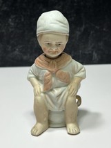 Antique German Bisque Baby Boy Nodder Sitting on Chamber Pot Potty - $57.42