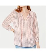 Tommy Hilfiger Women&#39;s Pintuck Blouse Size XS Top Tie Closure Pink Polka... - $16.83