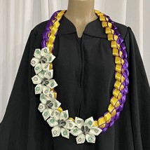 Graduation Money Lei Flower Gold/Yellow &amp; Purple Four Braided Ribbons - £66.49 GBP