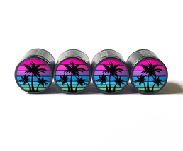 Palm Trees (Style 3) Tire Valve Caps - Black Aluminum - Set of Four - $15.99