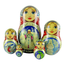 Nesting Doll 5&quot; 5 Piece Red Snow Maiden Hand Made Christmas Russian Matryoshka - $51.75