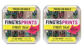 Lot of 2 Fingrs Fing&#39;rsprints Pre-Glued Nails, Street Beat Block Party, 24 Count - £10.89 GBP