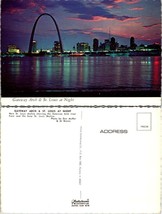 Missouri St. Louis Gateway Arch Nighttime Skyline Boats Docked VTG Postcard - $9.40